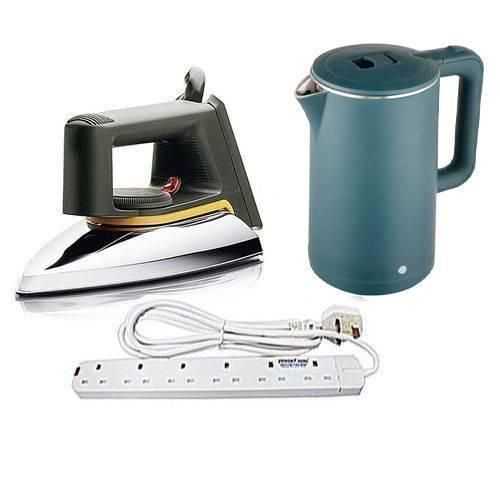 Electric Kettle Dry Flat Iron And Extension Cable-Multicolour