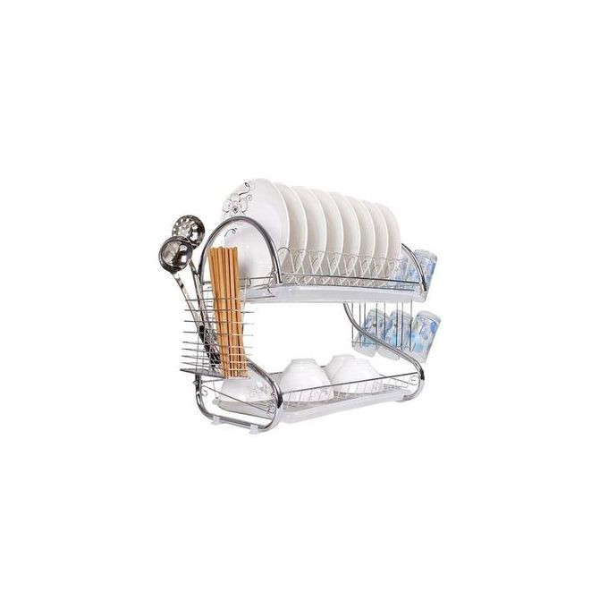 White Label Dish Rack Drainer for Utensils & Cutlery - Silver 1045133 - Generic