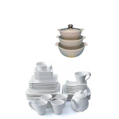 43 Pieces Ceramic Dinnerware Set Of Plates Bowls Saucers Cups Serving Bowls And Teapot Design For the Bowls Varies-White