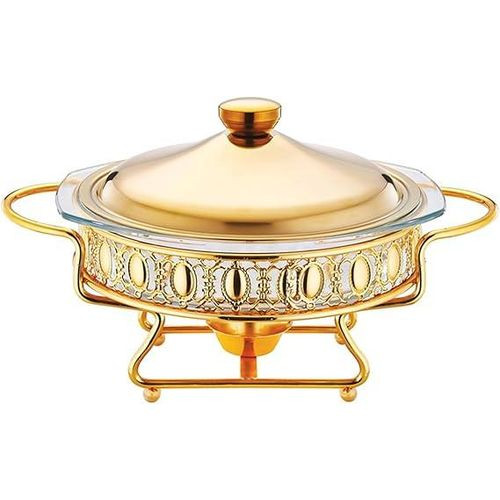 Round Glass Buffet Stove Food Warming Container Chaffing Dish-Multicolours