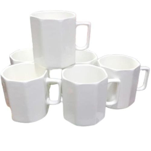 6 Pieces Set Of Ceramic Coffee Tea Cups With Octagonal Shape-White