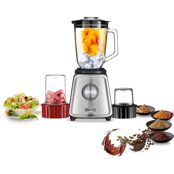 KENWOOD BLENDER 800W IceCrush 3in1 2L GlassJar+ Glass Grinder Mill+Meat Chopper BLP44.270SS