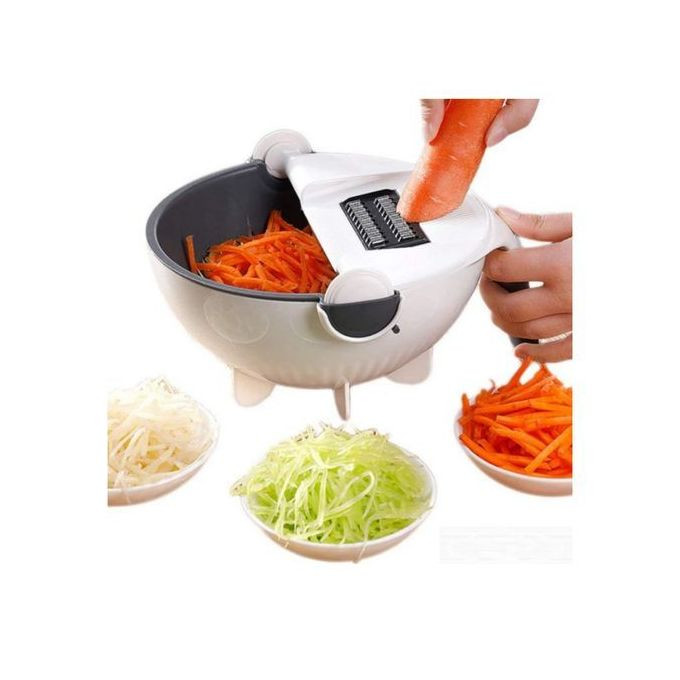 Rotate Vegetable Cutter With Drain Basket - White, Grey