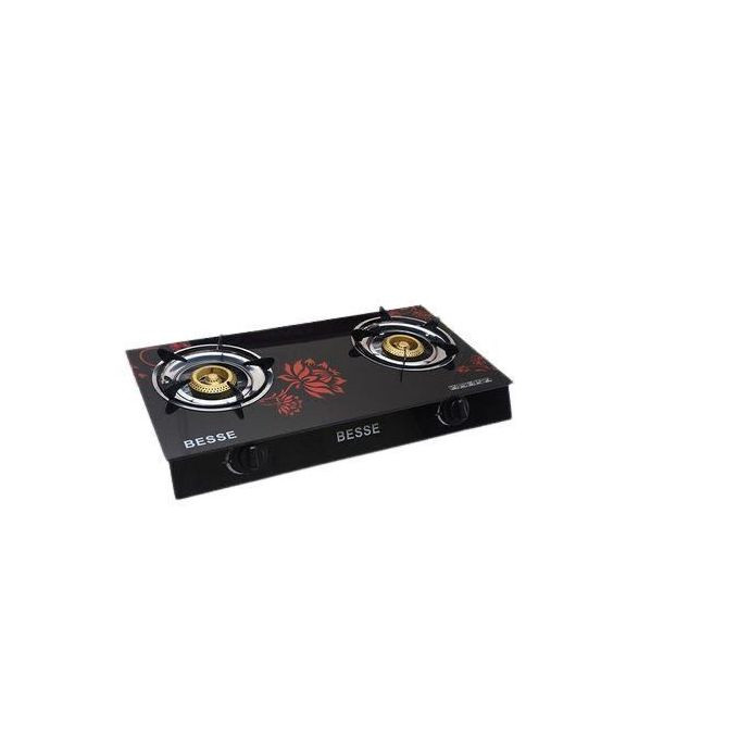 Glass Top Gas Cooker, Double-Black(Decoration May Vary)