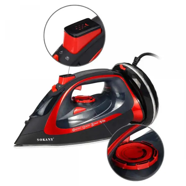 Sokany Rechargeable Cordless Steam Iron 2400W 220V - black & red