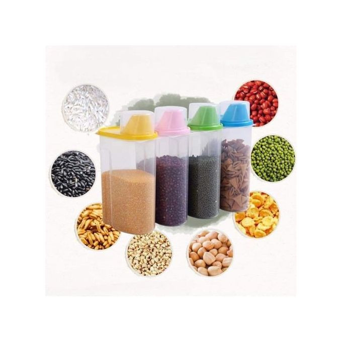4 Piece 2.5 L,Food Plastic Storage Grains Cereal Containers, Multi-Colours.