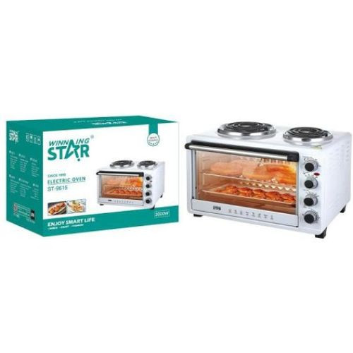 45 Liters Electric Oven With 2 Hotplates Heat Resistant Window And Timer-Multicolour