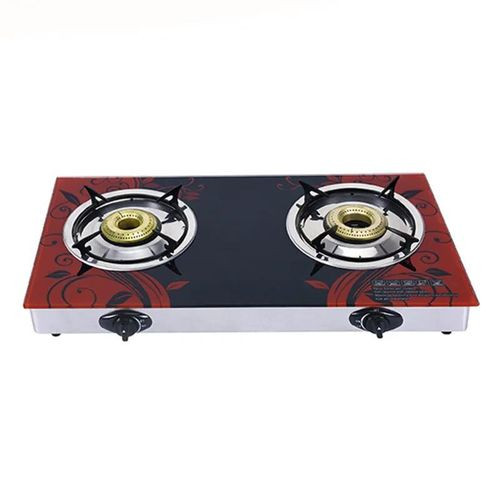 Efficient Gas Stove With Glass Top And 2 Burners With Automatic Ignition-Multicolour