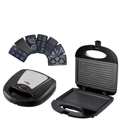 7 In 1 Sandwich Waffle Donut Maker Set-Black/Silver