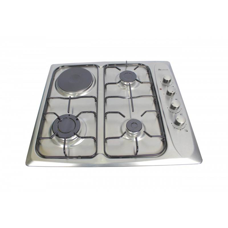 Blueflame inbuilt cooktop hob, 431C INOX, 3 gas + 1 electric plate. Auto gas ignition system. Inox stainless steel panel.