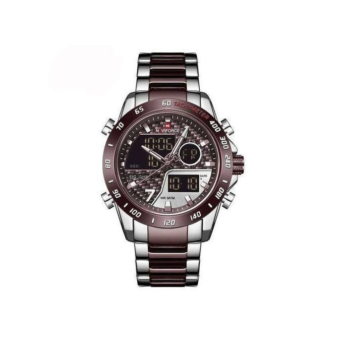 Stainless Steel Dual Watch - Brown, Silver
