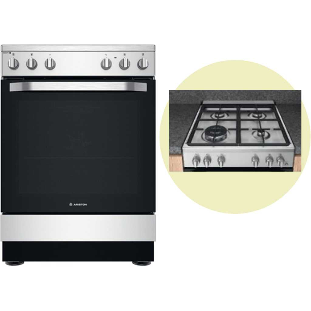 ARISTON POLAND 60/60cms 3+1, Electric Oven + Rotasserie, Enamel Pan Supports A6MSH2F(X)