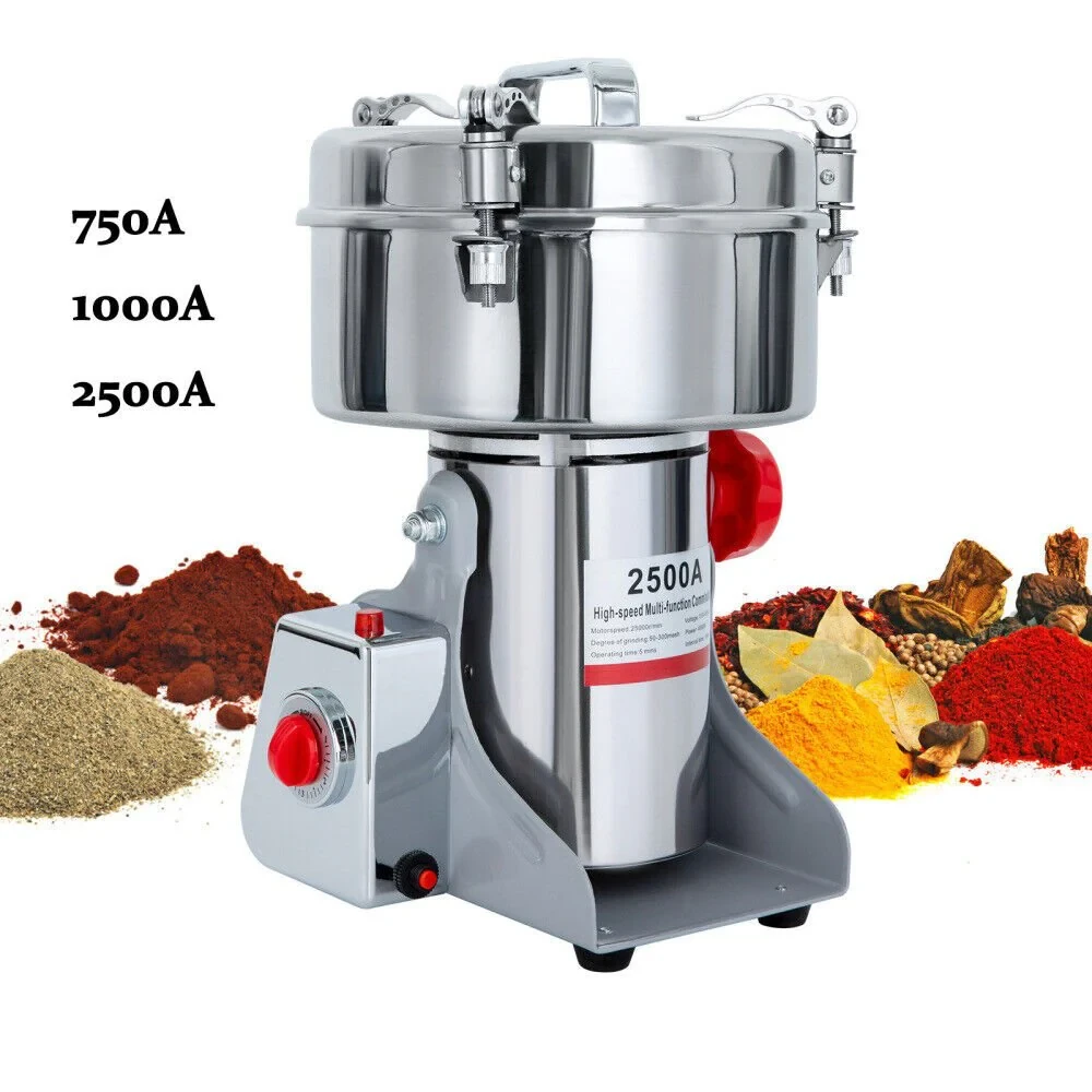 3000g Instant Large Commercial High Capacity Dry Masala Powder Spice Grinder Machine For Business Mixer Grinding Mill For Spices, Herbs and Dry Fruits Grain Crusher Stainless Steel -Silver