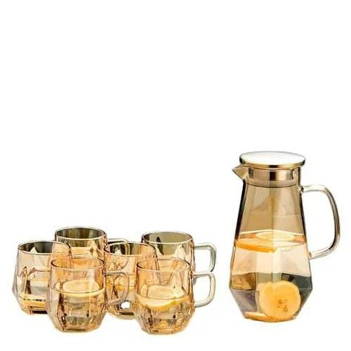 7 Pieces Set Of High Quality Brosilicate Glass Jug And Drinking Glasses-Gold
