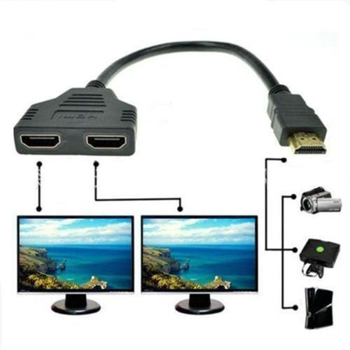 1080P HDMI Male to Dual HDMI Female 1 to 2 Way Splitter Cable Adapter - Black