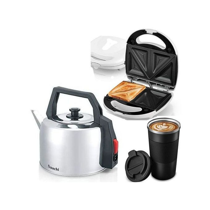 2 Slice Sandwich Maker 3 Liters Kettle And Cup-Silver