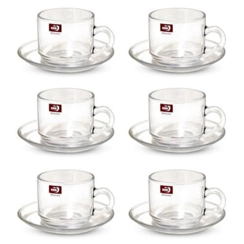 Glass Cups And Glass Saucers With Classy Design-Transparent