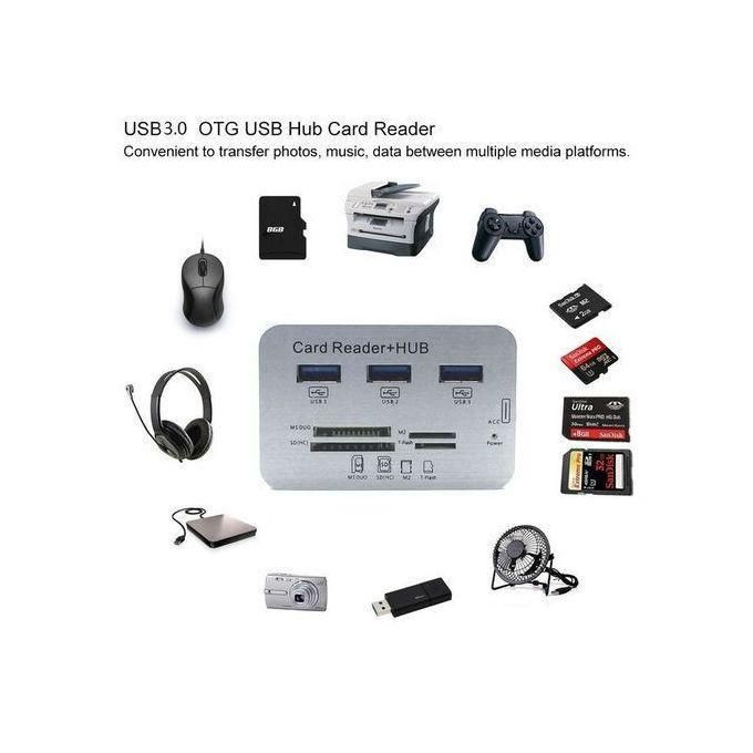 7 in 1 USB  Combo Card Reader Hub, Ultra Fast Speed - White