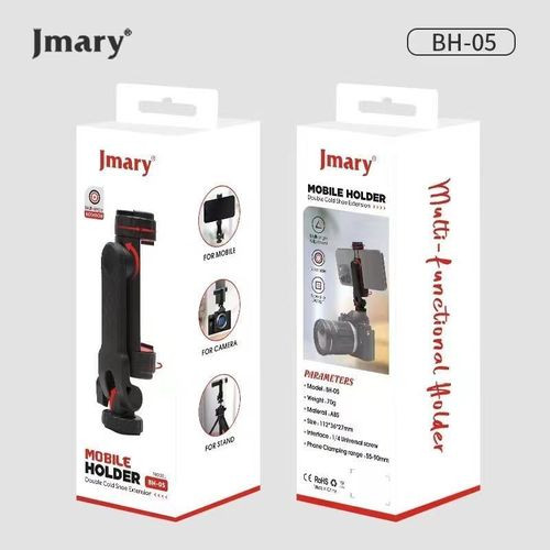 Phone Tripod Mount BH-05 Attachment Camera SLR Simultaneous Shooting Smartphone Mount Adapter with Double Cold Shoe, 360° Rotates and Adjustable Cell Phone Clip Clamp Holder, Extension Mobile Holder Tripod Selfie Stick, Compatible With All Phones -Black