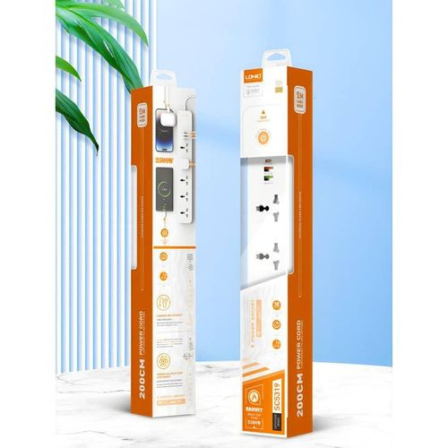 Multi Socket Extension Lead with 5 AC 3 USB Power Socket Plug Extender 2M Wall Mountable Universal Power Strip - White