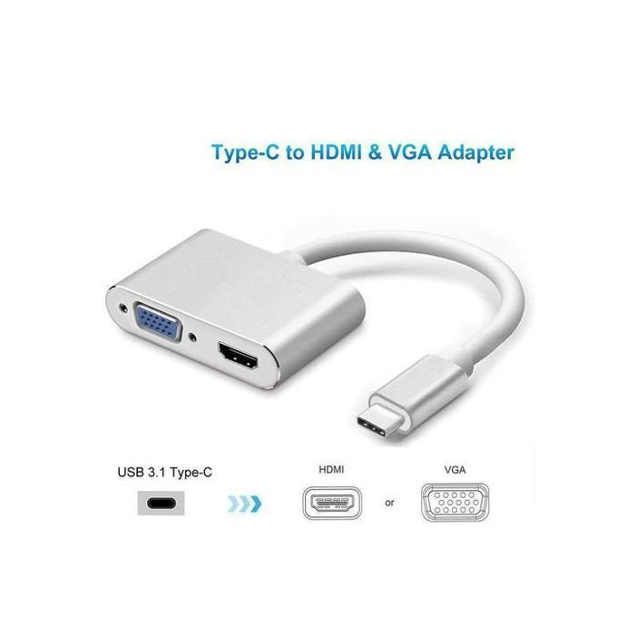 2in1 USB Type C Hub 4K To HDMI & VGA Port Display Adapter
