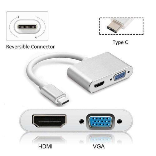 2in1 USB Type C Hub 4K HDMI & VGA Port Display Adapter