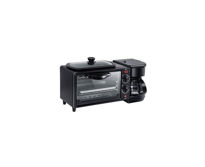 3 In 1 Breakfast Maker Electric Machine With Oven Coffee Maker And Frying Pot-Black