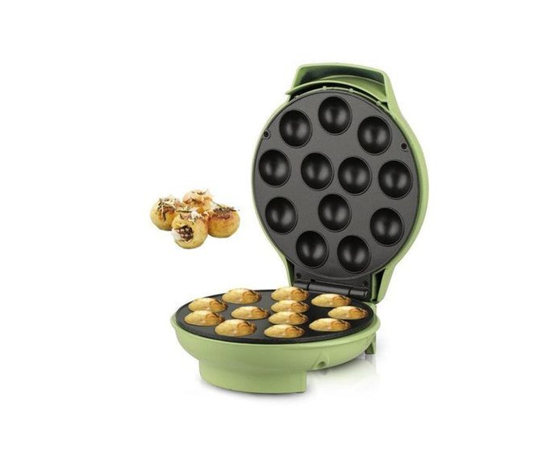 Electric Waffle Donut Maker With Non Stick Plates-Black/Green