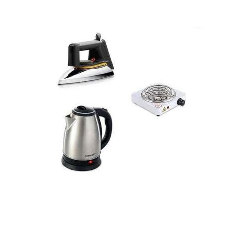 Electric Kettle 2L, Flat Iron & Single Coil Hotplate - Silver