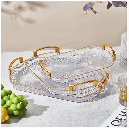 3 Pieces Set Of Acrylic Serving Trays Designs May Vary Trays For Serving Food Tea Fruits Drinks At Hotels Diner-Transparent