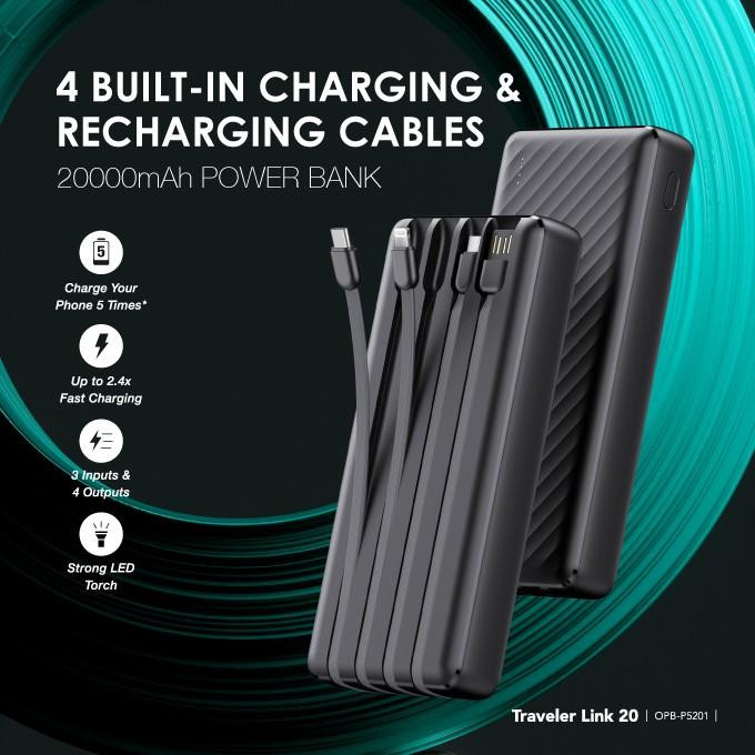 Traveler Link 20 OPB-P5201 20000mAh Power Bank - Black/White