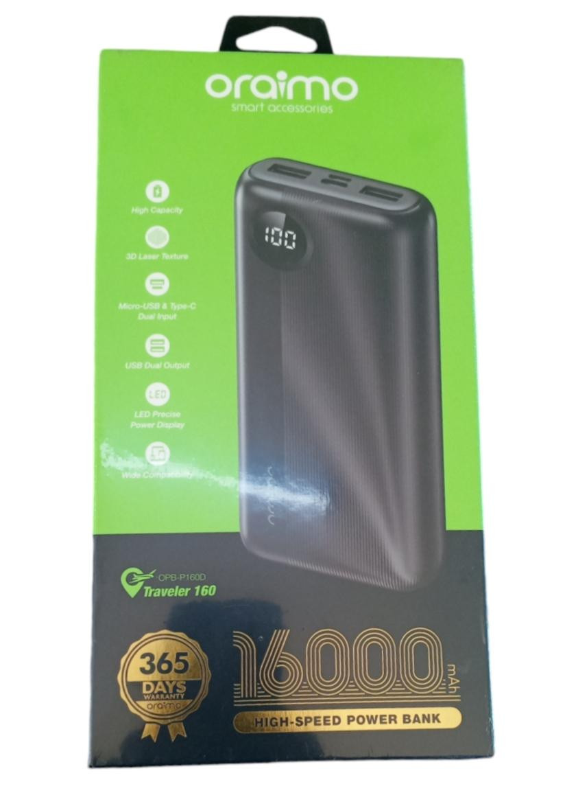 Traveler 16000mAh Portable Power Bank With Torch - Black/White