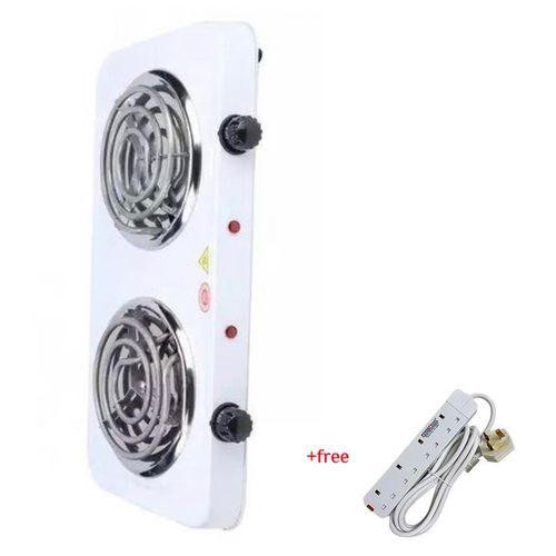 Double Coil Hotplate Cooker Plus A Free 4 Way Extension- White