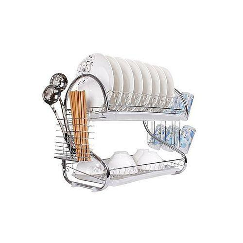 2 Tier Steel Plate Dish Drying Draining Rack Storage Organizer, Silver.