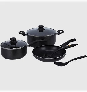 7pc Cookware Set With Frying Pan - Black