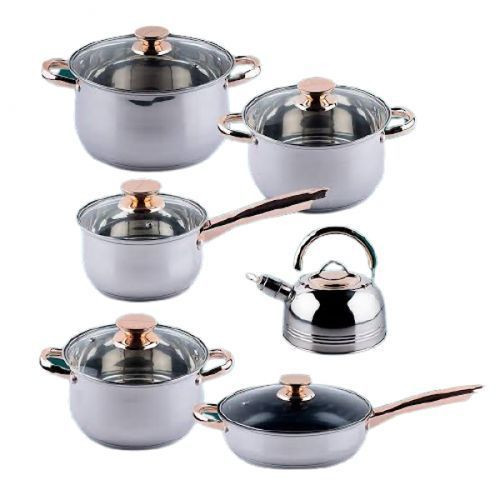 Luxurious 12pcs Stainless Steel Cookware Dishes,Silver