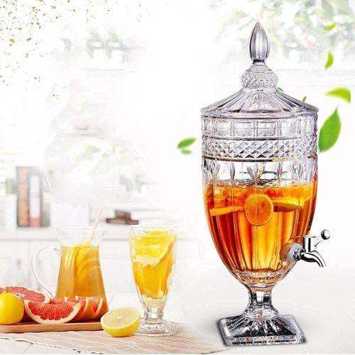 5Litres Drink Dispensers for Parties with Stand Glass Crystal Collection Beverage Dispenser with Leak Proof Spigot Wide Mouth Drinks Server Juice Jug for Wedding Bar Party Liquid Tea - Transparent