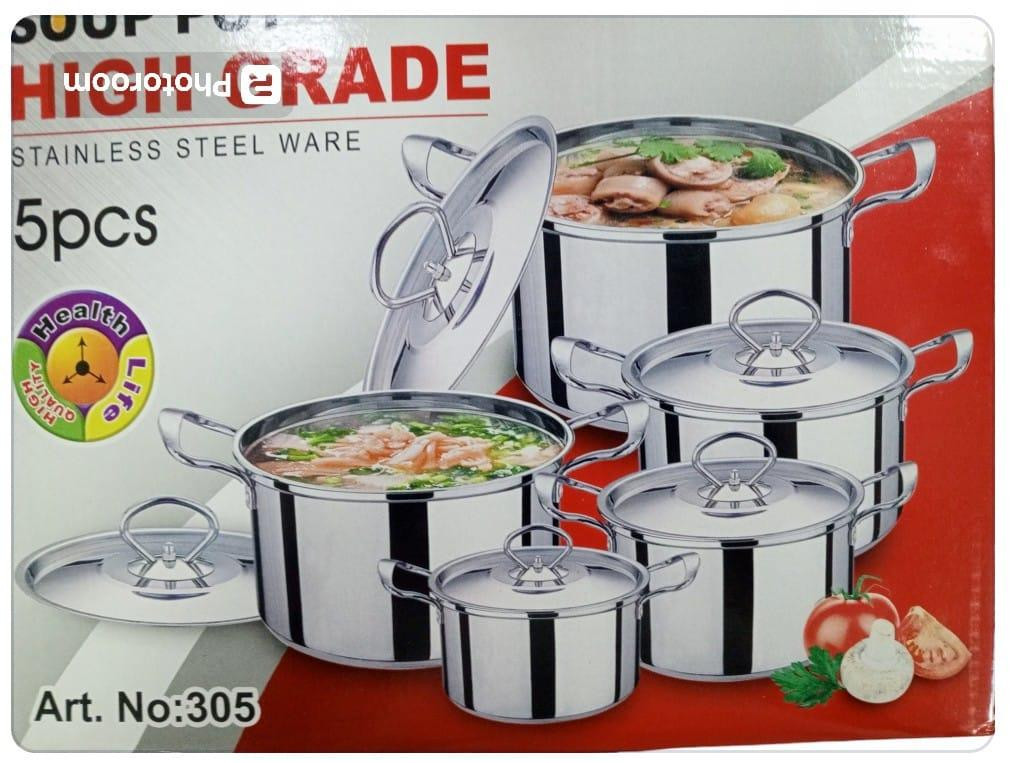 5 Pieces Set Of Stainless Steel Serving Dishes With Covers - Silver