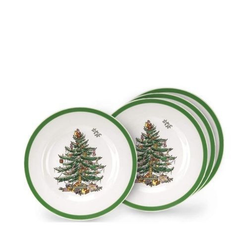 Christmas Dinner Plates, 6 Pieces , White,Green