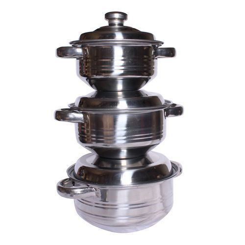 3 Pieces Set Of Stainless Steel Serving Dishes With Covers-Silver