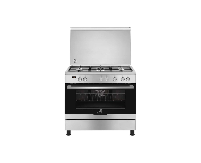 ELECTROLUX EGYPT 90/60cms 5 Gas +Cast Iron Pan supports+ Electric Oven & Grill + Fan + Rotasserie+ Digital Display EKK925A0OX