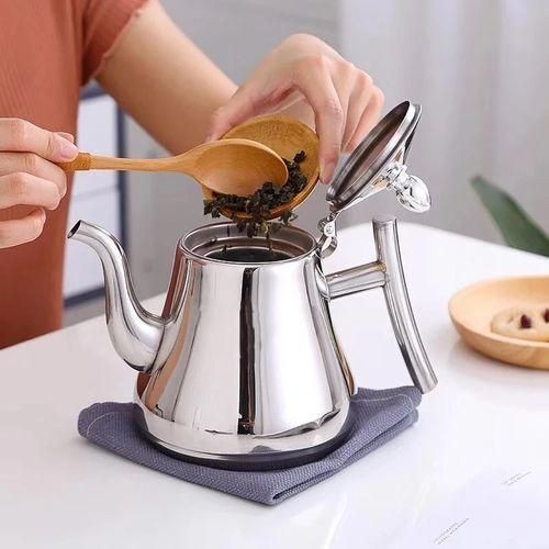 Stainless Steel Thick Heavy Teapot For Coffee Tea With Filter-Silver