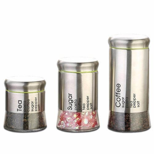 3 Piece Sugar Bowl/Storage Tin Set - Silver