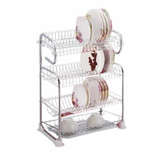4 Tier Stainless Steel Dish Draining Storage Rack, Silver