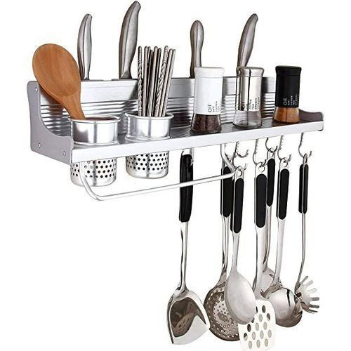 Wall Mounted Aluminum Kitchen Storage Organizer Rack-Steel.