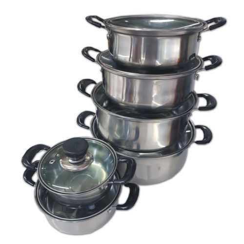 6pc Stainless Steel Serving Dishes With Glass Cover - Silver