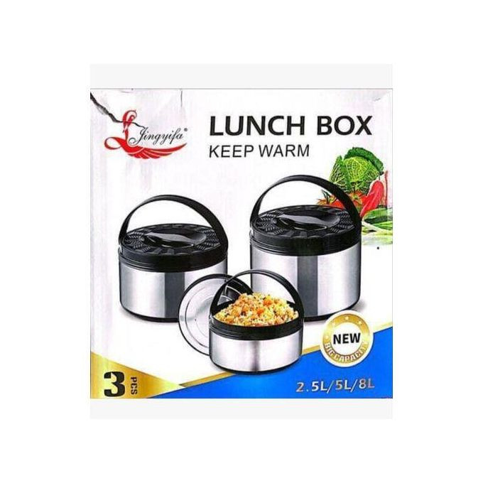 Hot Pot Insulated Stainless Steel Casserole Set of 3 Pieces - Silver/Black