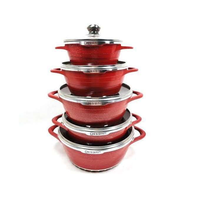 Die-Cast Granite Non-Stick Cooking Pot Set 10 Pcs Cookware Set - Purple/Red