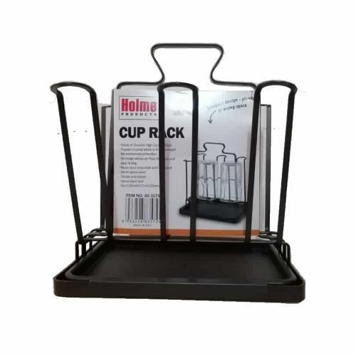Square 6 Glasses, Cups Holder Stand Storage Organizer Draining Rack-Brown.