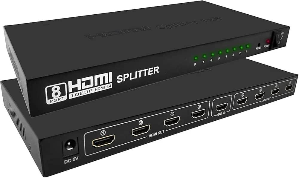 8 Port 1 In 8 Out 1x8 HDMI Splitter Audio Video 1080P For HD HDTV Splitter 3D - Black